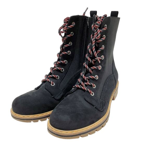 SM New York Combat Boots Womens 9 1/2M Lug Spruce Black Textile Upper Lace Up - Picture 1 of 16